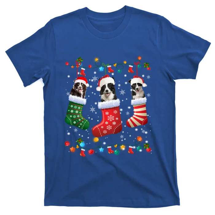 Border Collie Dog In Christmas Sock Santa Hat Xmas Dog Lover Gift T-Shirt