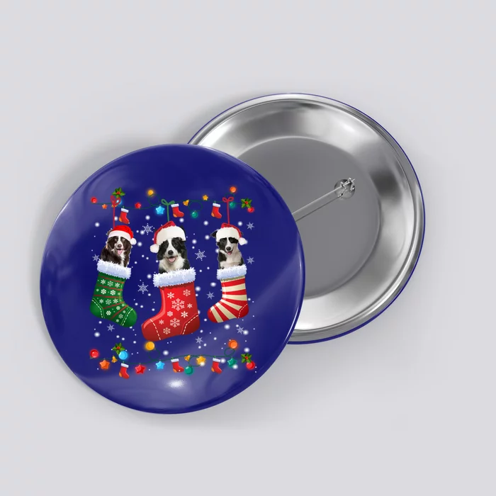 Border Collie Dog In Christmas Sock Santa Hat Xmas Dog Lover Gift Button