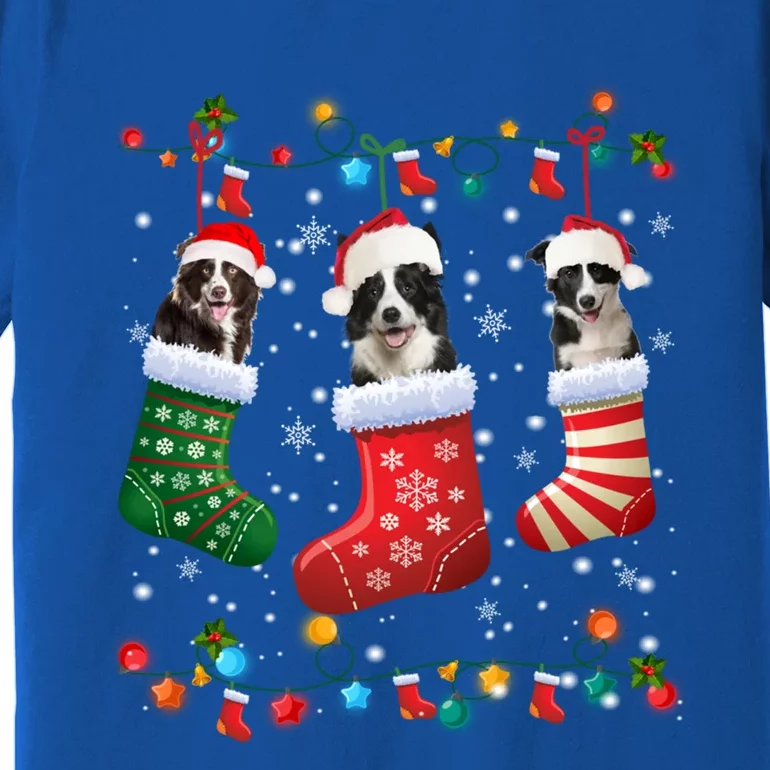 Border Collie Dog In Christmas Sock Santa Hat Xmas Dog Lover Gift Premium T-Shirt