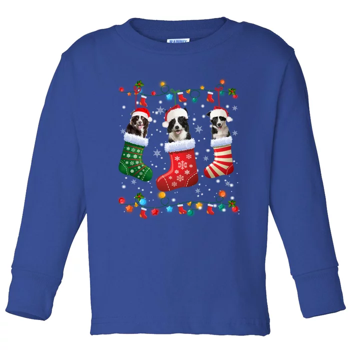 Border Collie Dog In Christmas Sock Santa Hat Xmas Dog Lover Gift Toddler Long Sleeve Shirt