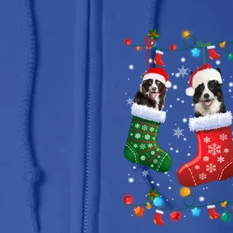 Border Collie Dog In Christmas Sock Santa Hat Xmas Dog Lover Gift Full Zip Hoodie