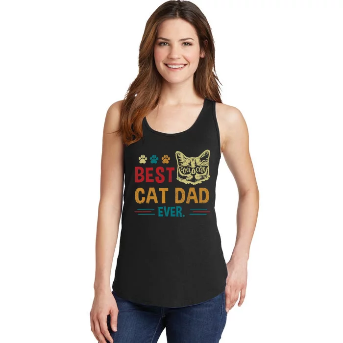 Best Cat Dad Ever Vintage Retro Cat Dad Father Day Ladies Essential Tank