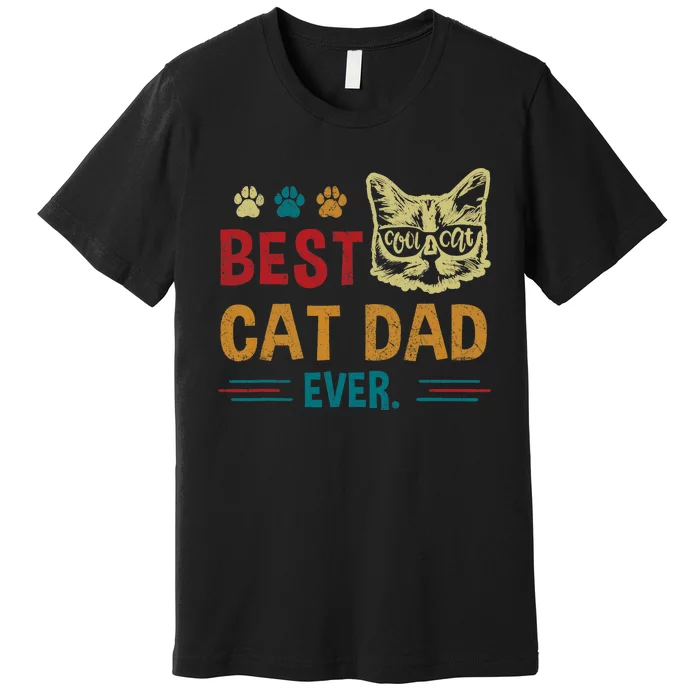 Best Cat Dad Ever Vintage Retro Cat Dad Father Day Premium T-Shirt