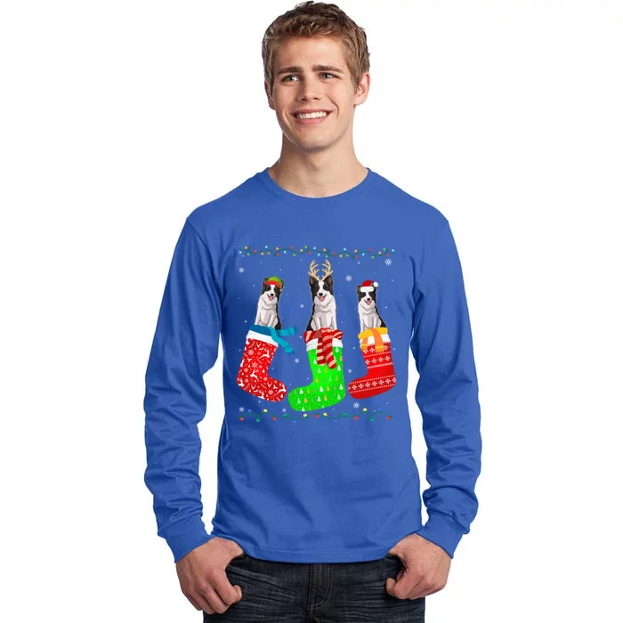 Border Collie Dog In Xmas Socks Funny Ugly Sweater Christmas Gift Tall Long Sleeve T-Shirt