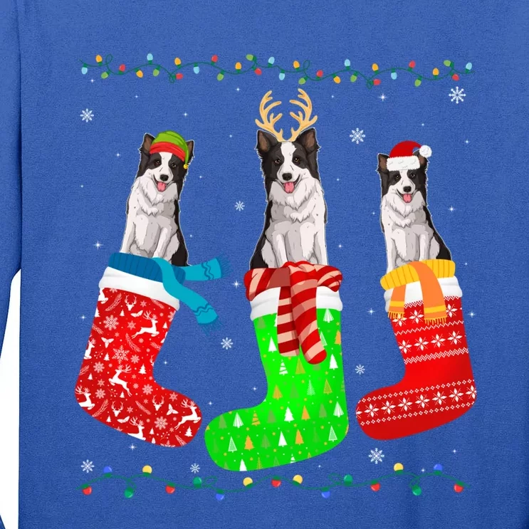 Border Collie Dog In Xmas Socks Funny Ugly Sweater Christmas Gift Tall Long Sleeve T-Shirt