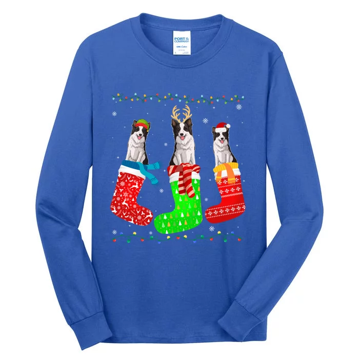 Border Collie Dog In Xmas Socks Funny Ugly Sweater Christmas Gift Tall Long Sleeve T-Shirt