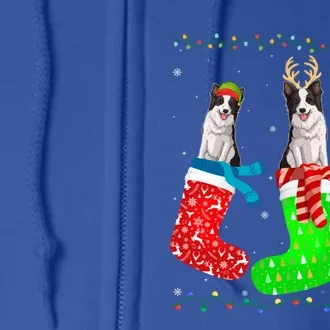 Border Collie Dog In Xmas Socks Funny Ugly Sweater Christmas Gift Full Zip Hoodie