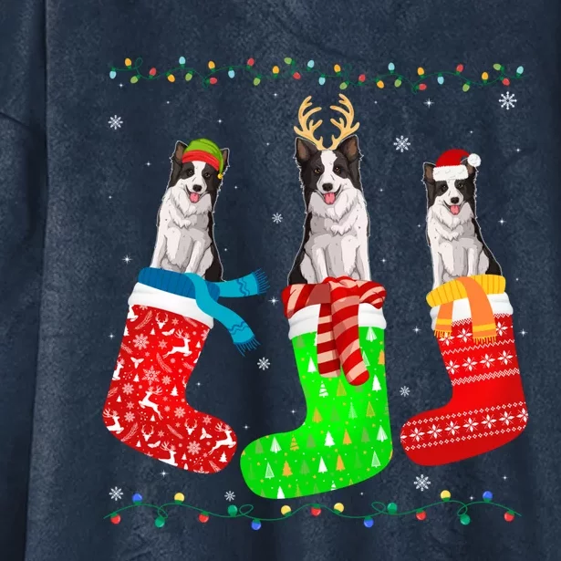 Border Collie Dog In Xmas Socks Funny Ugly Sweater Christmas Gift Hooded Wearable Blanket