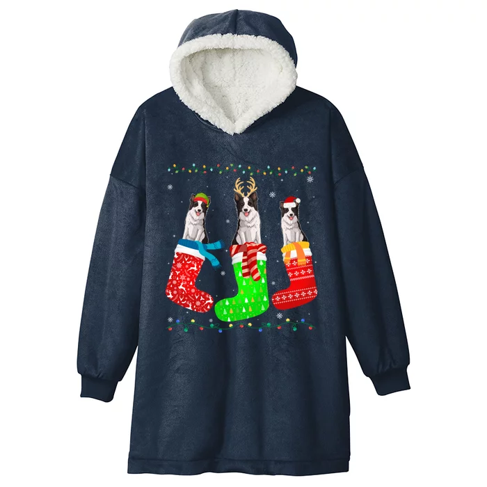 Border Collie Dog In Xmas Socks Funny Ugly Sweater Christmas Gift Hooded Wearable Blanket