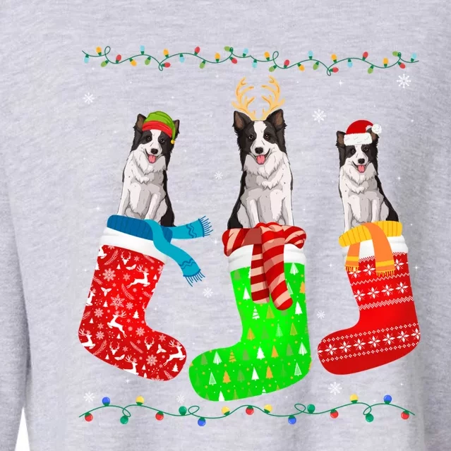 Border Collie Dog In Xmas Socks Funny Ugly Sweater Christmas Gift Cropped Pullover Crew