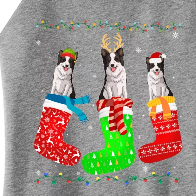 Border Collie Dog In Xmas Socks Funny Ugly Sweater Christmas Gift Women’s Perfect Tri Rocker Tank