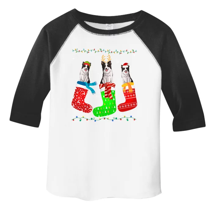 Border Collie Dog In Xmas Socks Funny Ugly Sweater Christmas Gift Toddler Fine Jersey T-Shirt