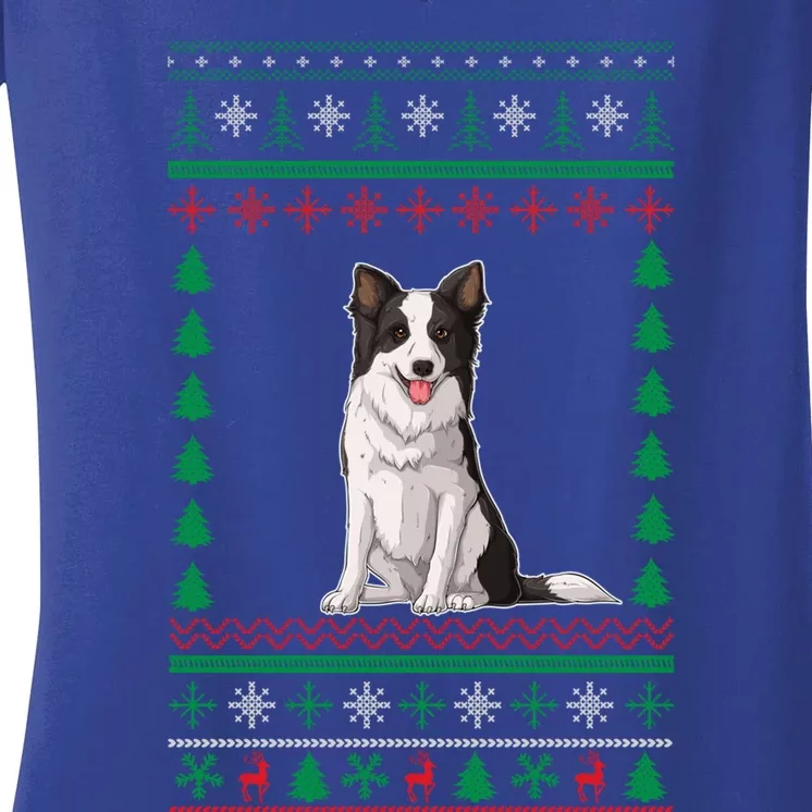 Border Collie Dog Lover Boys Girls Xmas Ugly Sweater Party Gift Women's V-Neck T-Shirt