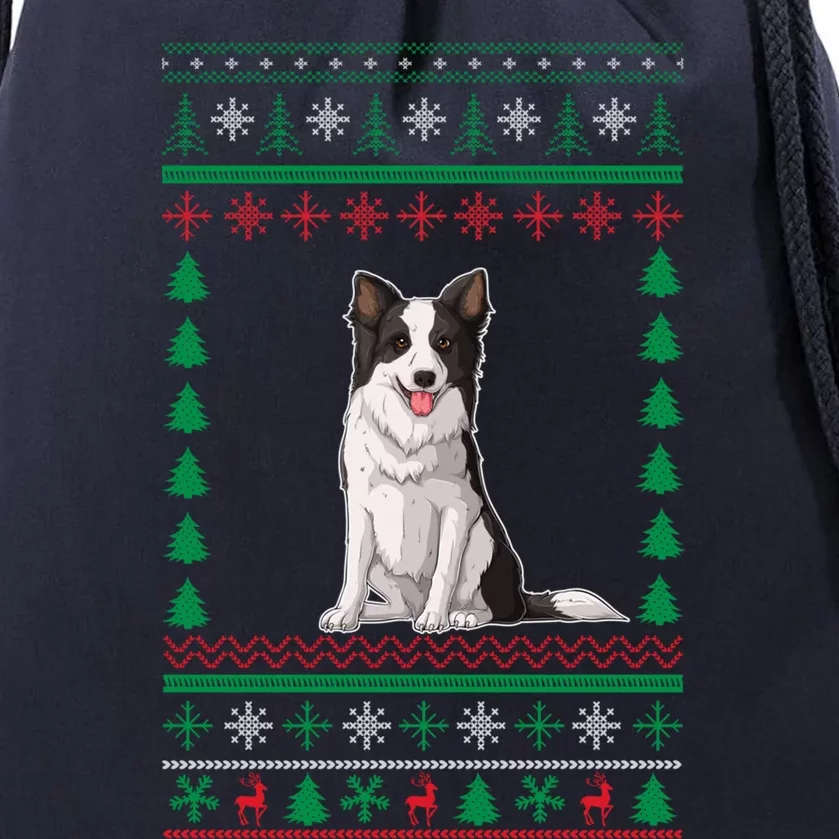 Border Collie Dog Lover Boys Girls Xmas Ugly Sweater Party Gift Drawstring Bag