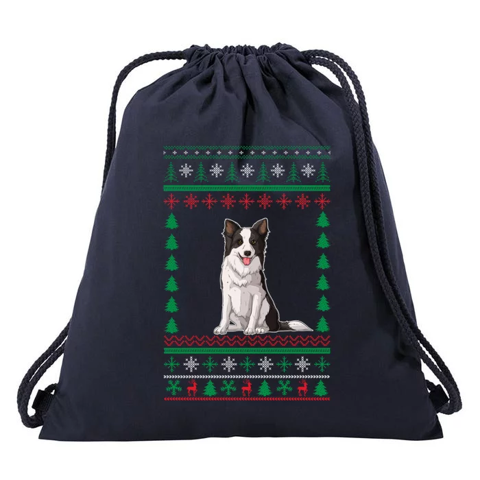 Border Collie Dog Lover Boys Girls Xmas Ugly Sweater Party Gift Drawstring Bag