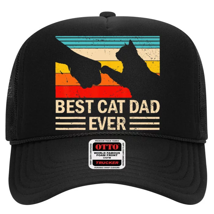 Best Cat Dad Ever Funny Vintage Cat Daddy High Crown Mesh Trucker Hat