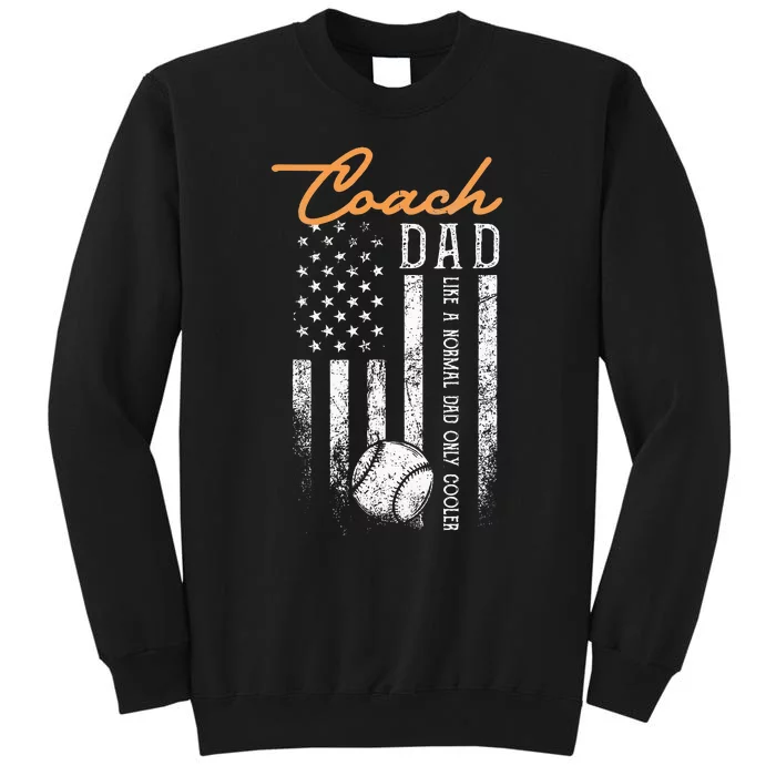 Baseball Coach Dad Like A Normal Dad Only Cooler USA Flag Tall Sweatshirt