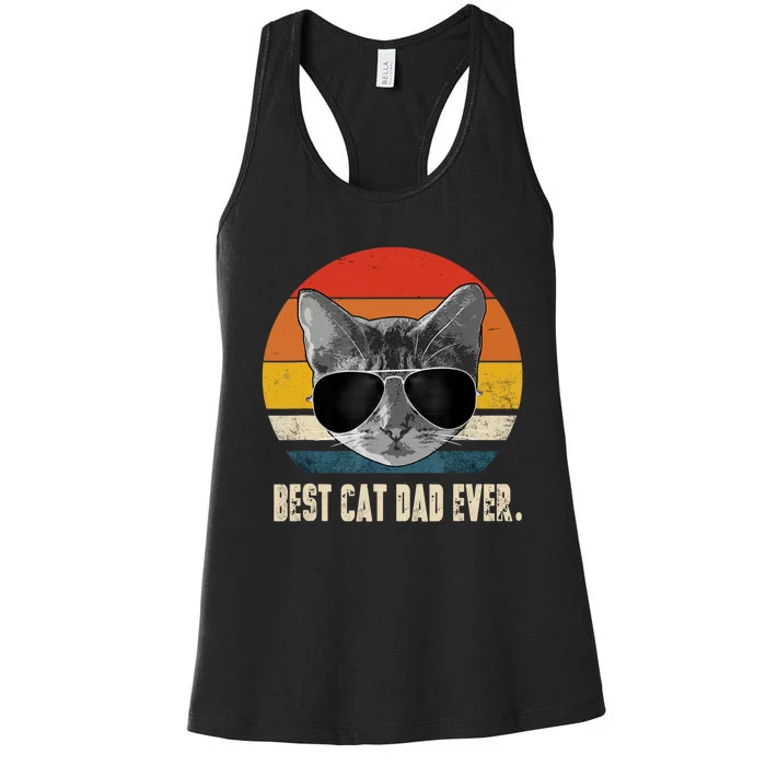 Best Cat Dad Ever Shirt Vintage Retro Cat Daddy Cat Father TShirt Women's Racerback Tank