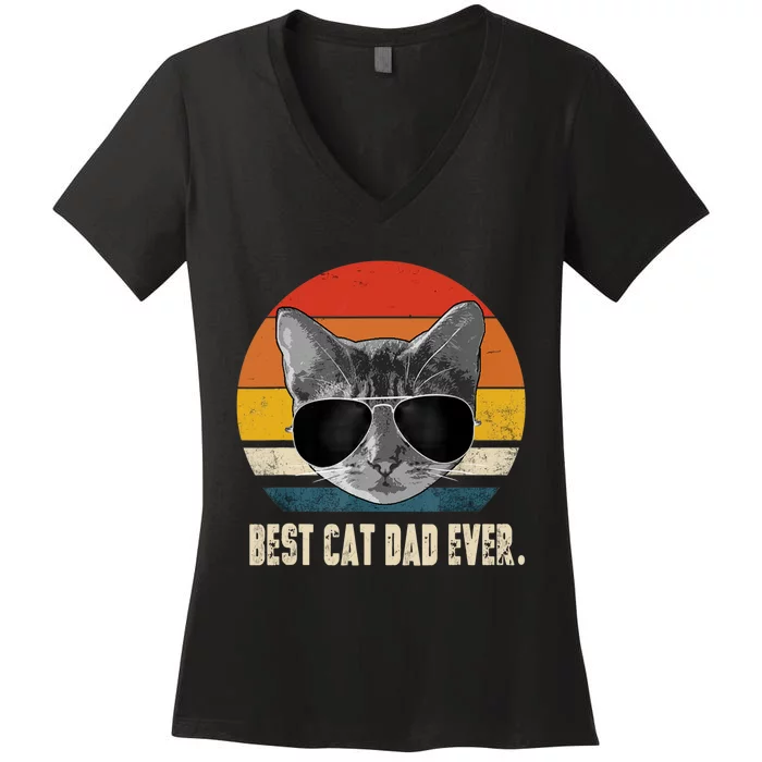 Best Cat Dad Ever Shirt Vintage Retro Cat Daddy Cat Father TShirt Women's V-Neck T-Shirt