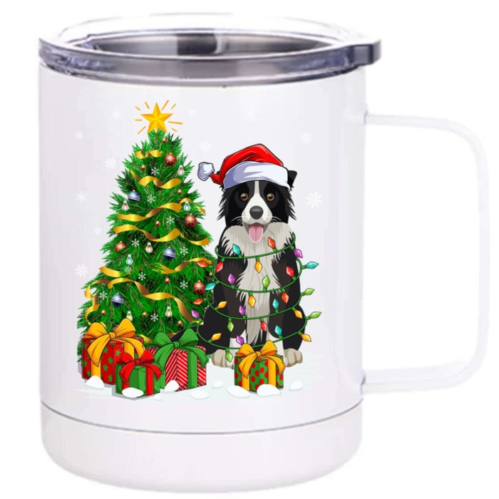 Border Collie Dog Lover Xmas Santa Border Collie Christmas Gift Front & Back 12oz Stainless Steel Tumbler Cup