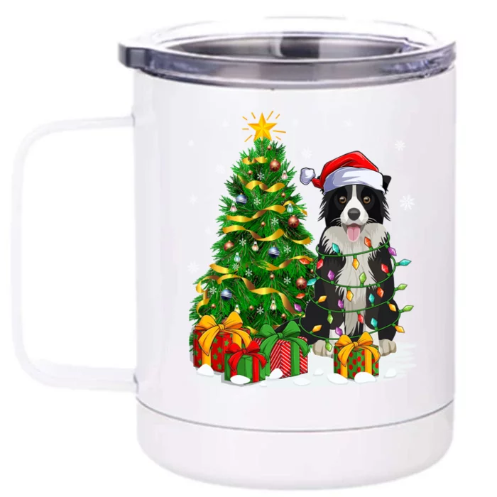 Border Collie Dog Lover Xmas Santa Border Collie Christmas Gift Front & Back 12oz Stainless Steel Tumbler Cup