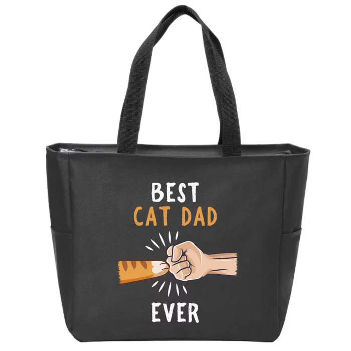 Best Cat Dad Ever Paw Fist Bump Zip Tote Bag