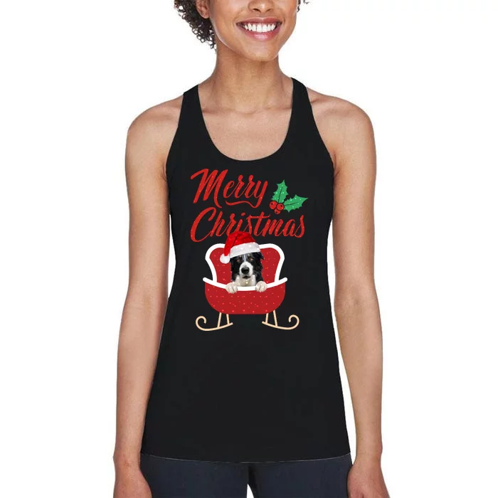 Border Collie Dog Merry Christmas Design For The Holiday Season! Women's Racerback Tank