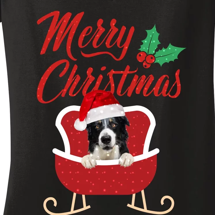 Border Collie Dog Merry Christmas Design For The Holiday Season! Women's V-Neck T-Shirt