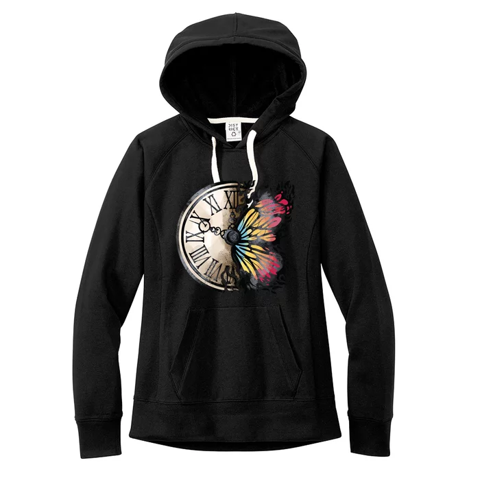 Butterfly Clock Design Women's Fleece Hoodie