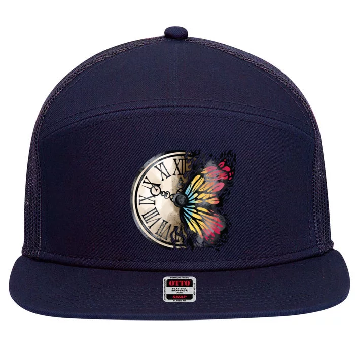 Butterfly Clock Design 7 Panel Mesh Trucker Snapback Hat