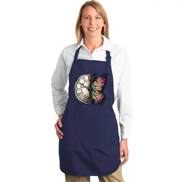 Butterfly Clock Design Full-Length Apron With Pocket