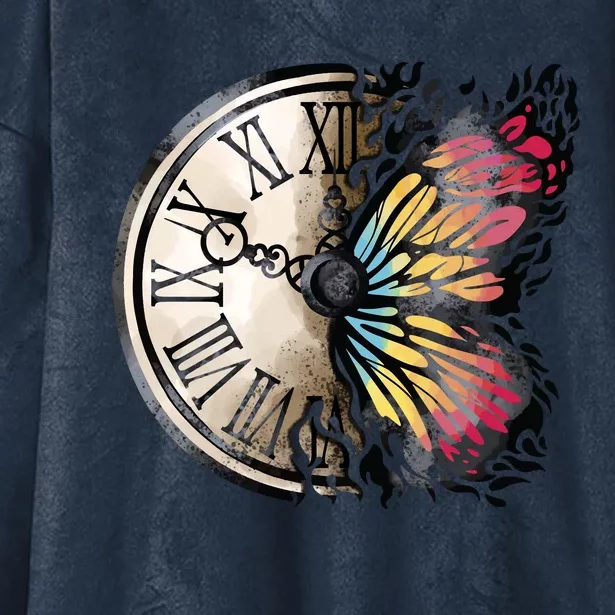 Butterfly Clock Design Hooded Wearable Blanket