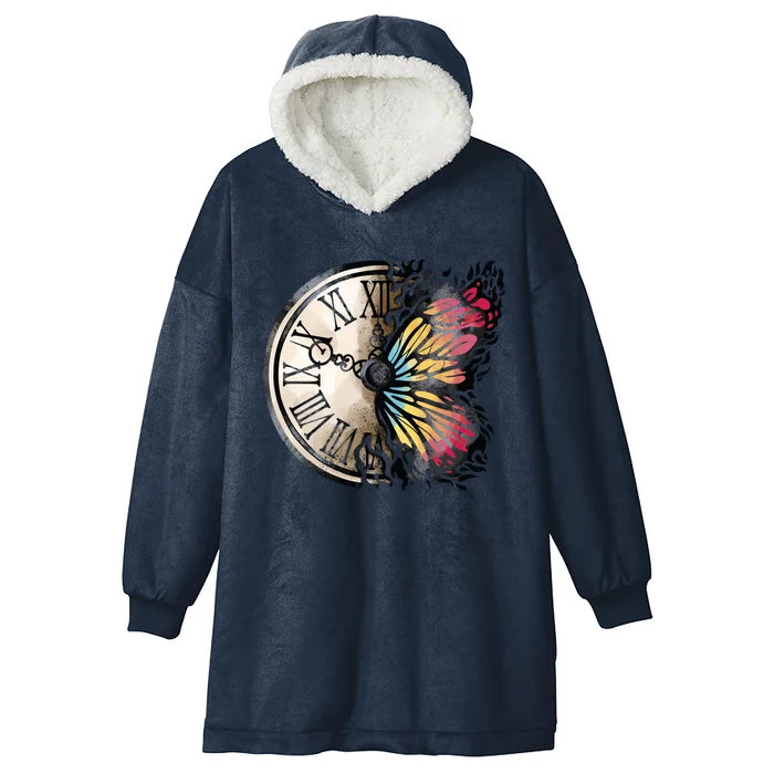 Butterfly Clock Design Hooded Wearable Blanket