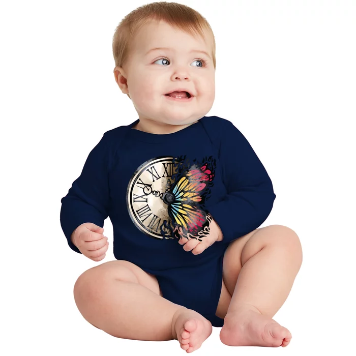 Butterfly Clock Design Baby Long Sleeve Bodysuit