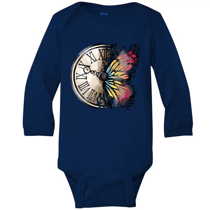 Butterfly Clock Design Baby Long Sleeve Bodysuit