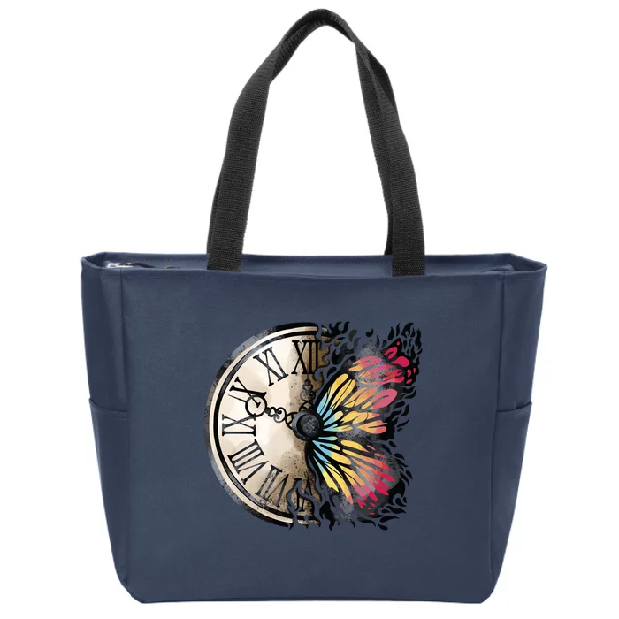 Butterfly Clock Design Zip Tote Bag