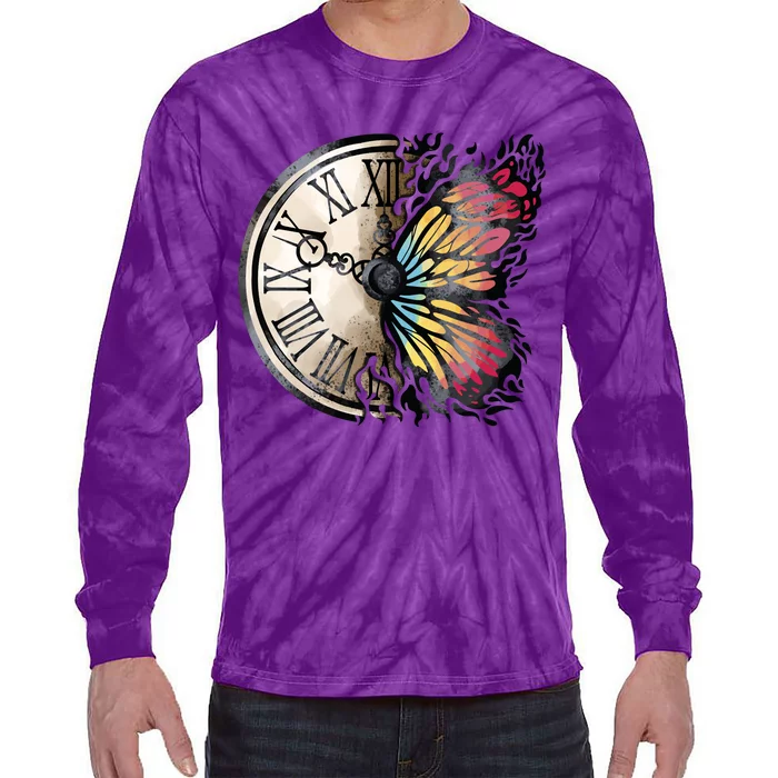 Butterfly Clock Design Tie-Dye Long Sleeve Shirt