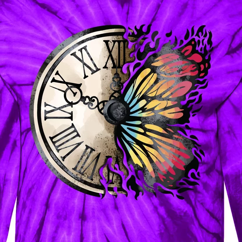 Butterfly Clock Design Tie-Dye Long Sleeve Shirt