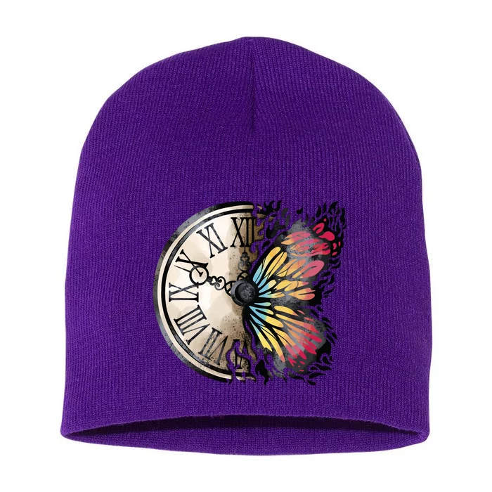 Butterfly Clock Design Short Acrylic Beanie