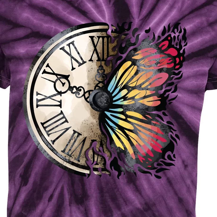 Butterfly Clock Design Kids Tie-Dye T-Shirt