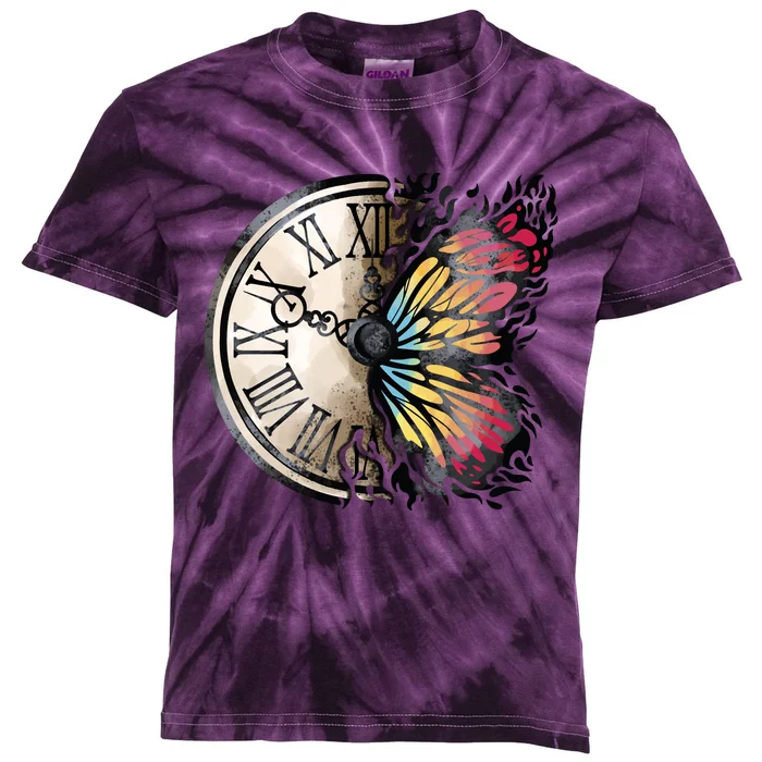 Butterfly Clock Design Kids Tie-Dye T-Shirt