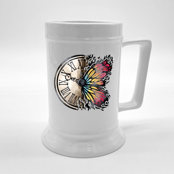 Butterfly Clock Design Front & Back Beer Stein