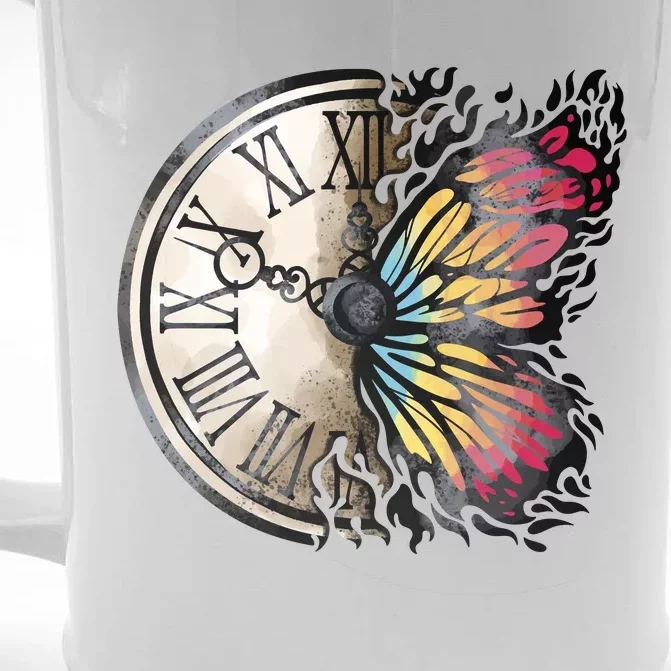 Butterfly Clock Design Front & Back Beer Stein