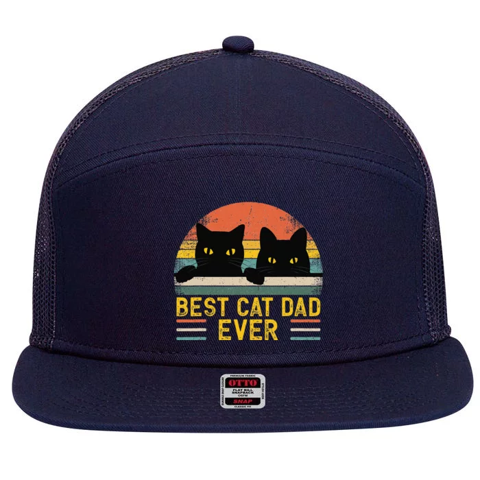 Best Cat Dad Ever Vintage Retro Style Black Cats Lover 7 Panel Mesh Trucker Snapback Hat