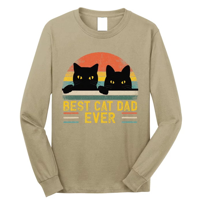 Best Cat Dad Ever Vintage Retro Style Black Cats Lover Long Sleeve Shirt