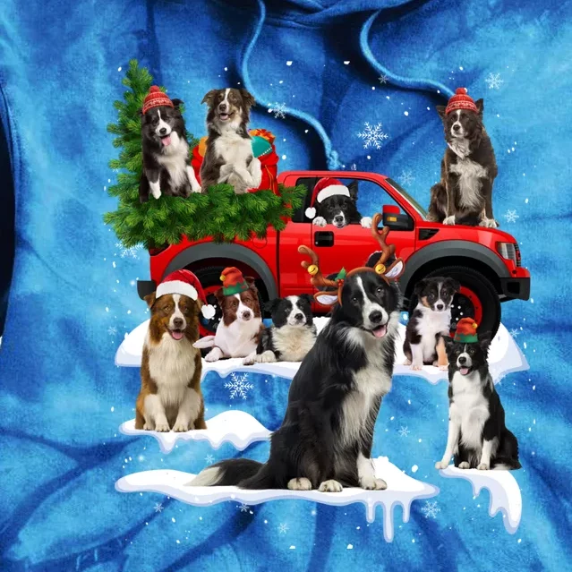 Border Collie Dog Red Truck Christmas Tree Santa Ugly Xmas Cute Gift Tie Dye Hoodie