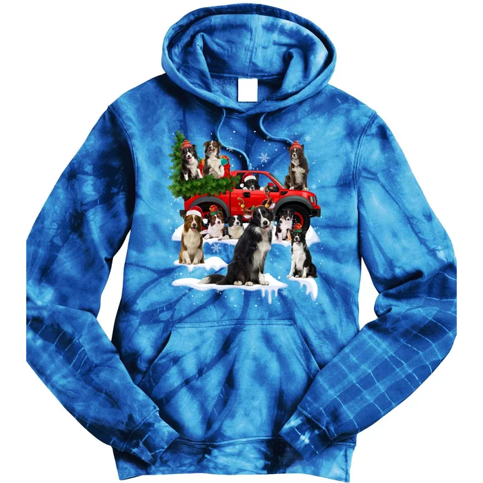 Border Collie Dog Red Truck Christmas Tree Santa Ugly Xmas Cute Gift Tie Dye Hoodie