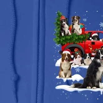 Border Collie Dog Red Truck Christmas Tree Santa Ugly Xmas Cute Gift Full Zip Hoodie