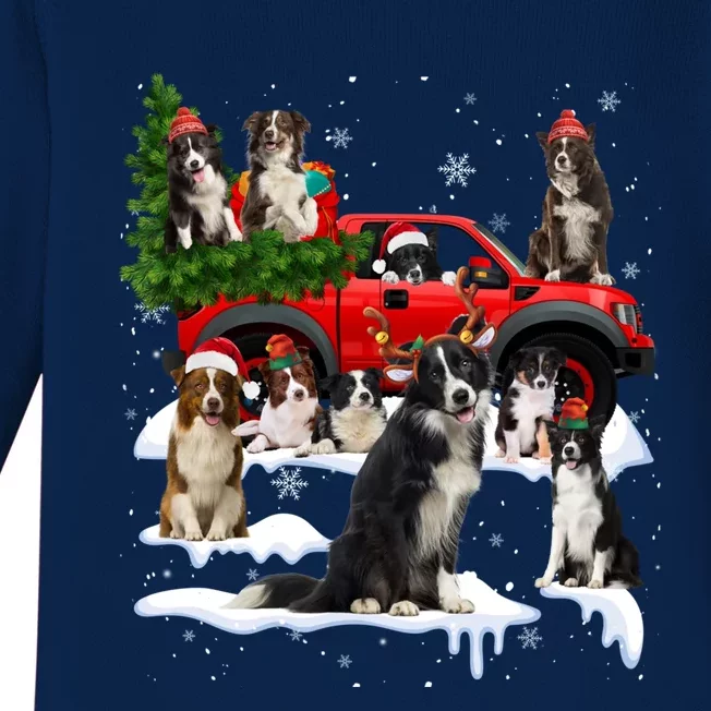 Border Collie Dog Red Truck Christmas Tree Santa Ugly Xmas Cute Gift Baby Long Sleeve Bodysuit