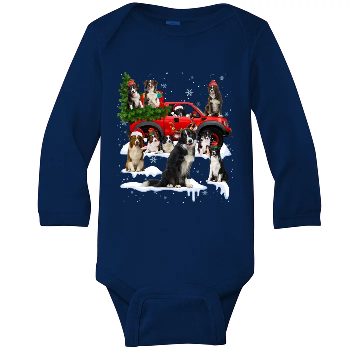 Border Collie Dog Red Truck Christmas Tree Santa Ugly Xmas Cute Gift Baby Long Sleeve Bodysuit